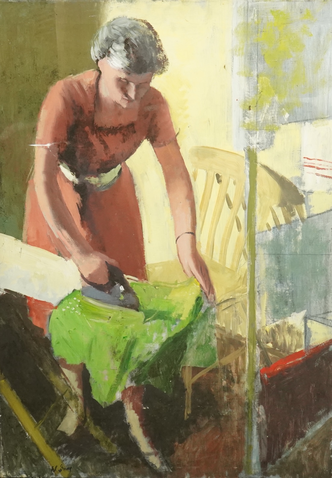 William Dring RA (British, 1904-1990), Woman ironing, oil on canvas, 107 x 76cm